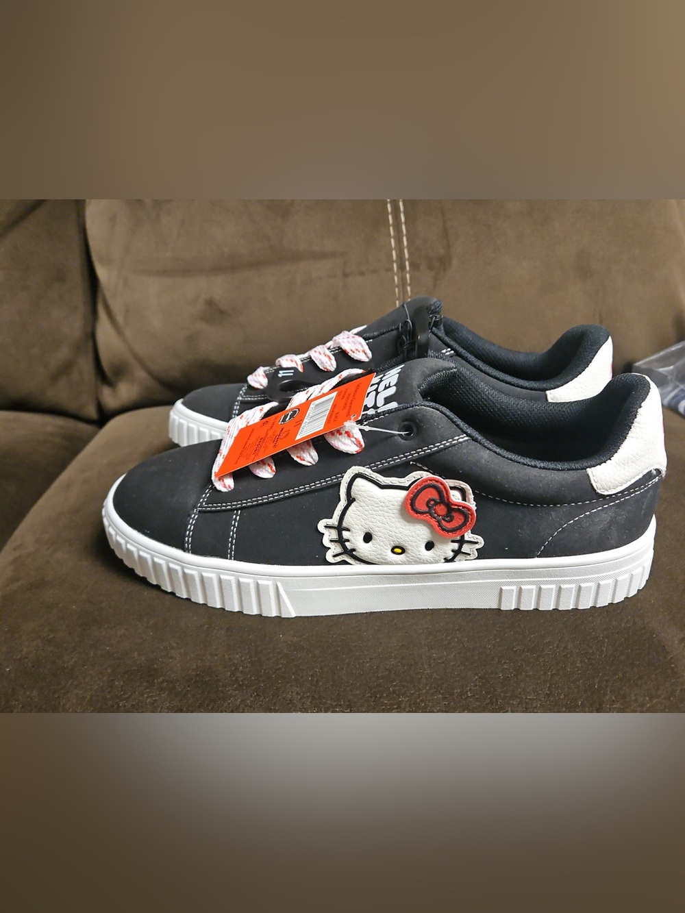 Hello Kitty Black and White Platform Sneakers with Red Bow Patch